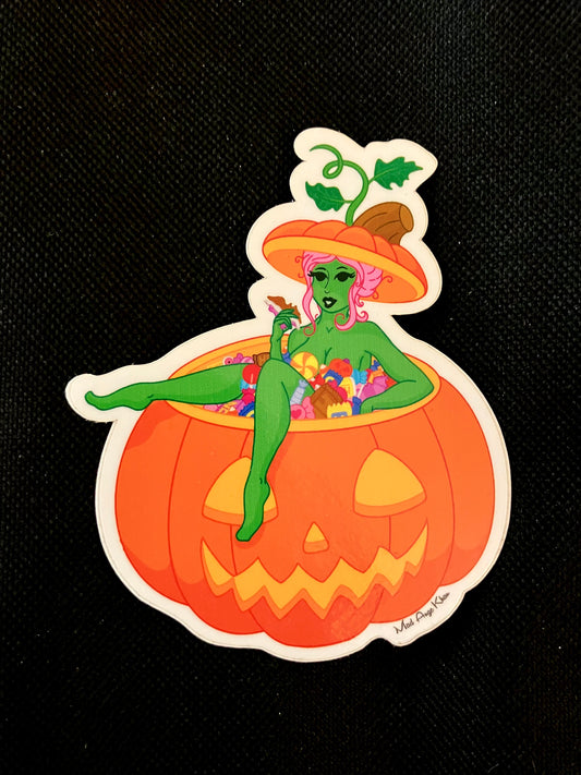 Pumpkin Ghoul Pinup Halloween Vinyl Sticker